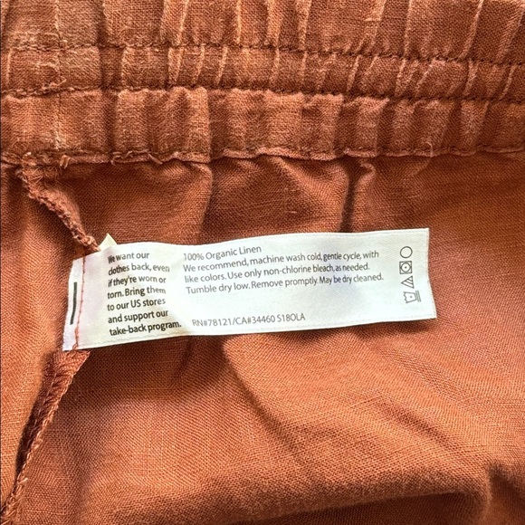 Eileen Fisher Organic Linen Terracotta Rust Pull On Pants Oversized Wide Leg XS - Picture 5 of 5